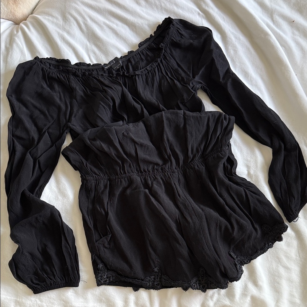 Black Long-Sleeve off should romper with lace trim